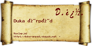 Duka Árpád névjegykártya