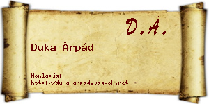Duka Árpád névjegykártya
